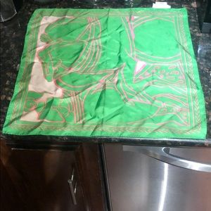 Tory Burch silk square scarf, green & pink